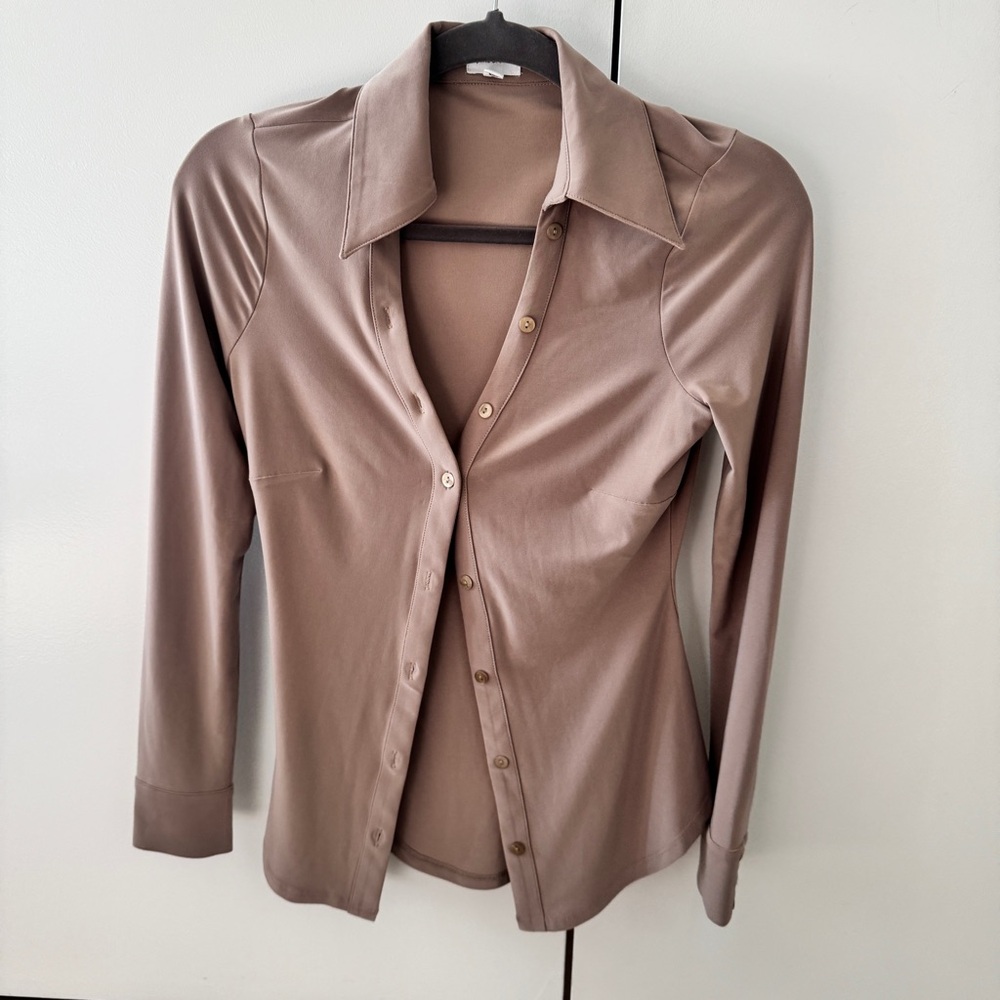 Song of Style Taupe Button Down Shirt